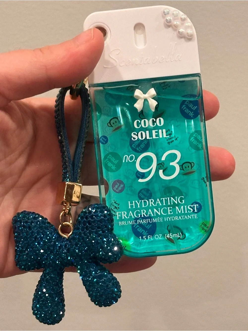 Paul Frank Coco Soleil 93 Handmade Rhinestone Bow Bag Charm Mist Pearl Bow Luxe